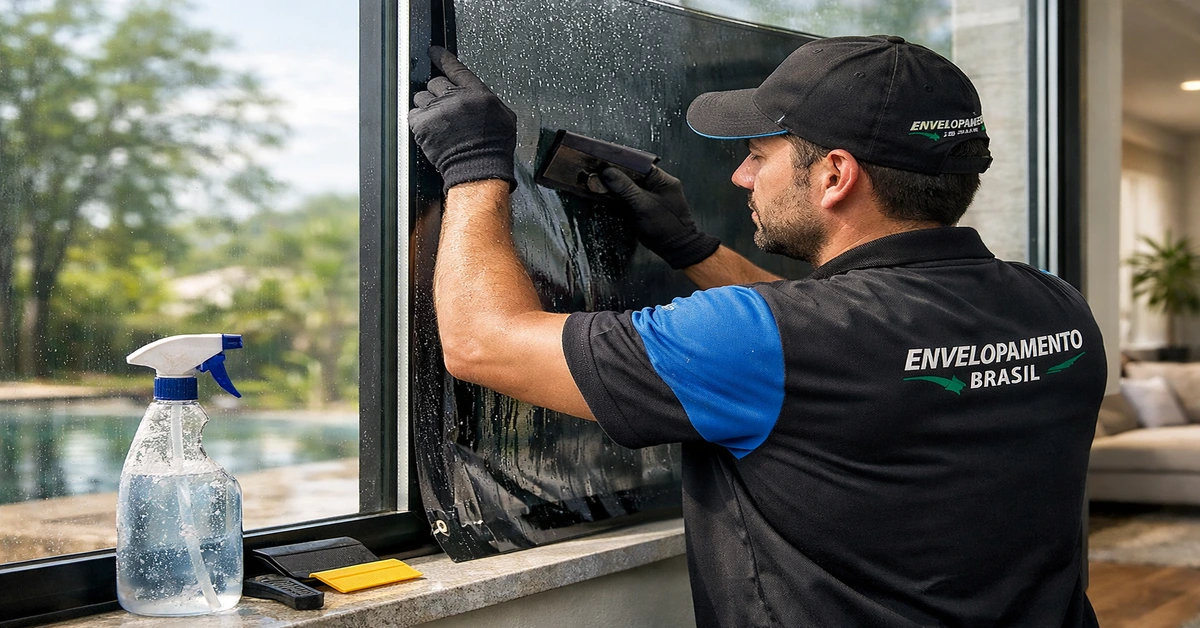 Aplicação profissional de Insulfilm em janelas, carros e lojas no Brasil.